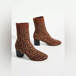 Anthropologie Silent D Camorra Leopard print knit sock boots Size 39/8.5